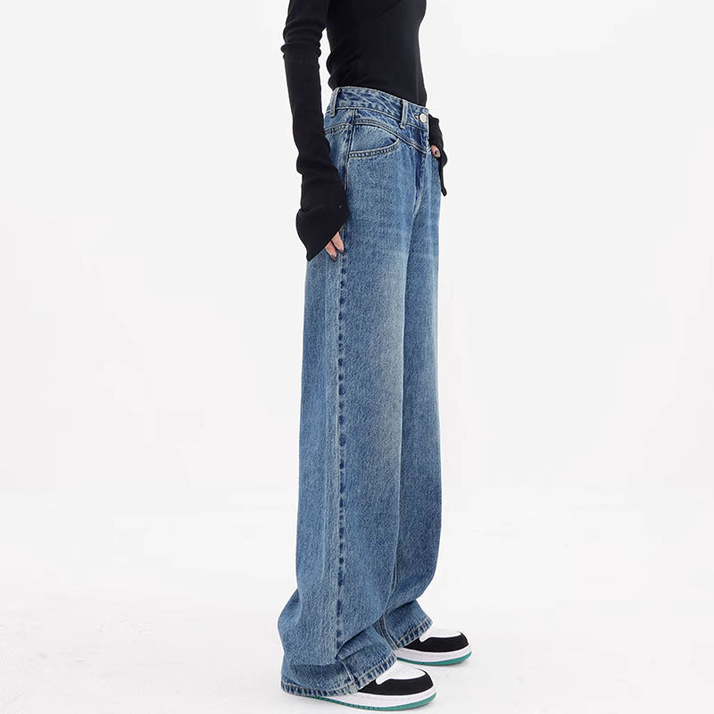 Women's Autumn Blue High Waist Loose Wide Leg Jeans