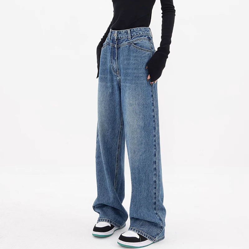Women's Autumn Blue High Waist Loose Wide Leg Jeans
