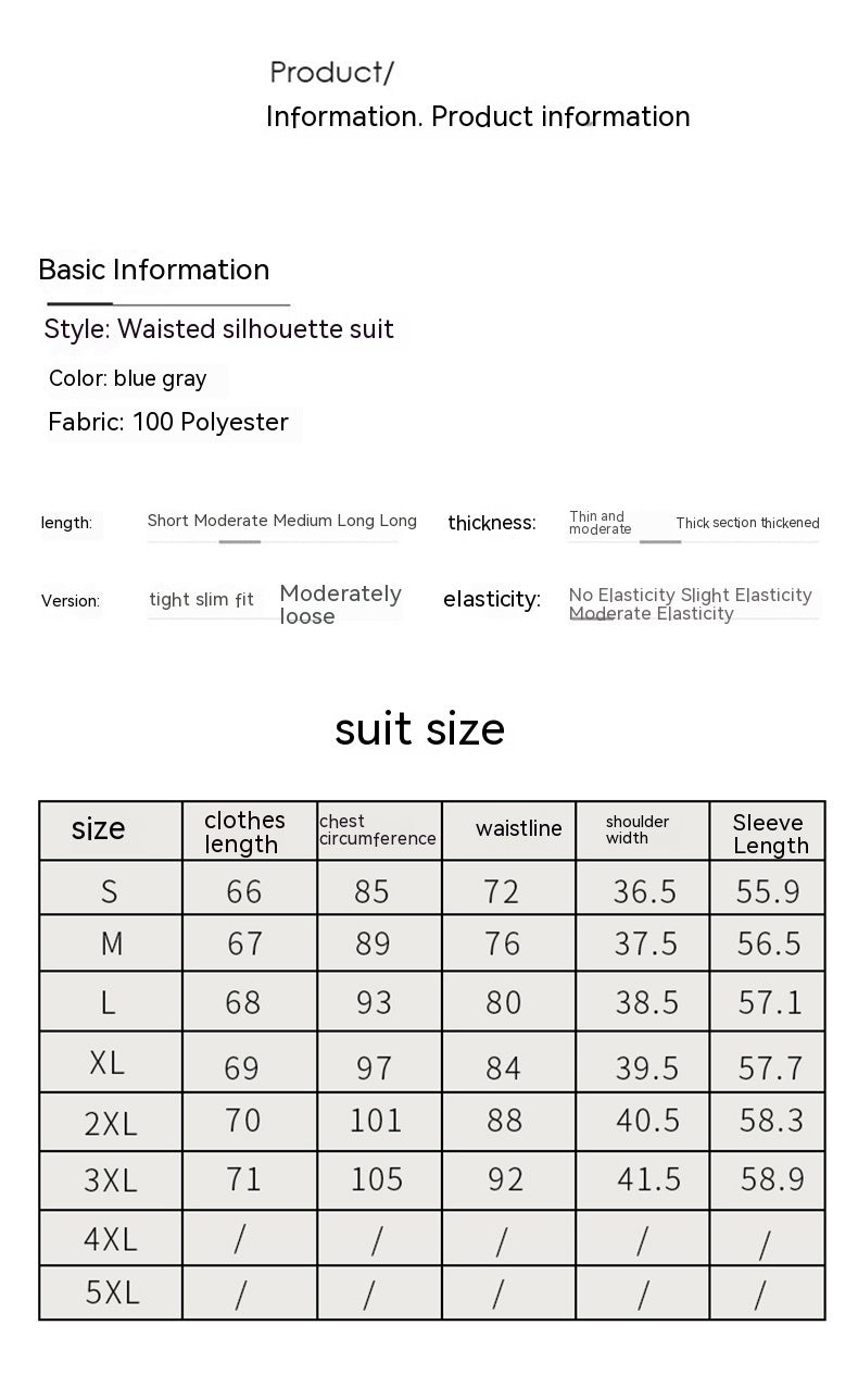 Women's Business Wear Jacket & Cropped Pants Suit in Blue Gray & Black, Sizes S-3XL
