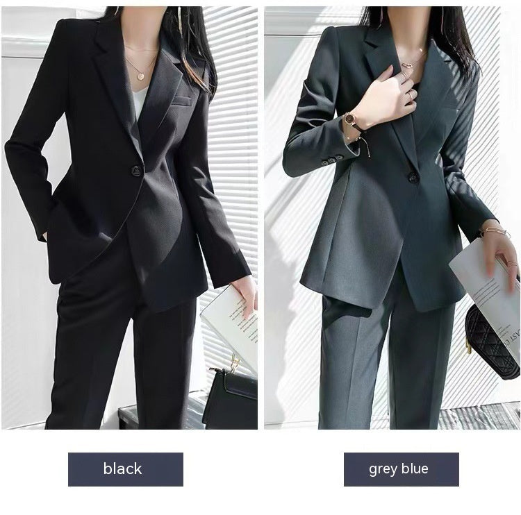 Women's Business Wear Jacket & Cropped Pants Suit in Blue Gray & Black, Sizes S-3XL