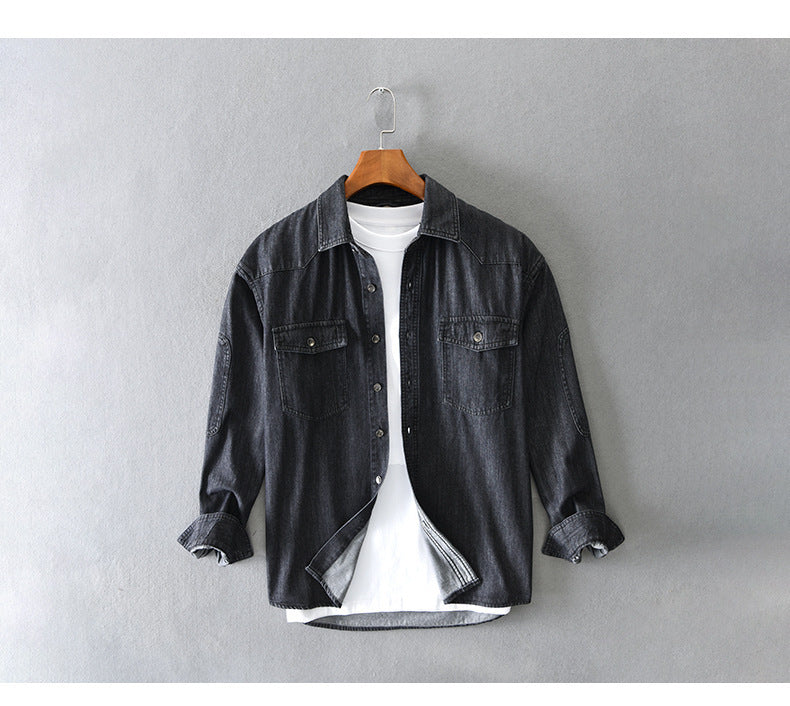 Chemise en Jean Décontractée pour Homme Grande Taille Ample Manches Longues en Coton