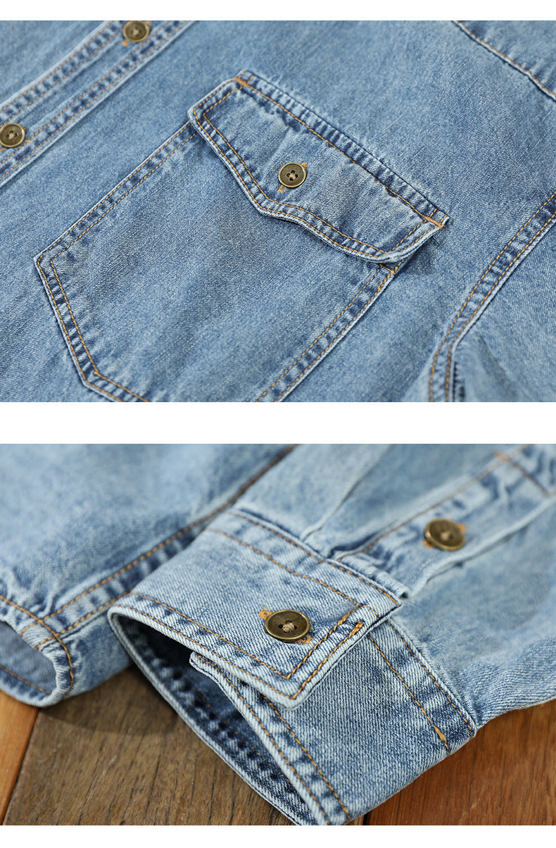 Chemise en Jean Décontractée pour Homme Grande Taille Ample Manches Longues en Coton