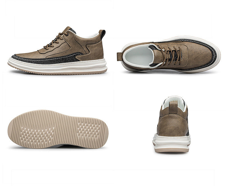 Chaussures décontractées pour hommes en cuir à deux couches rehaussantes invisibles