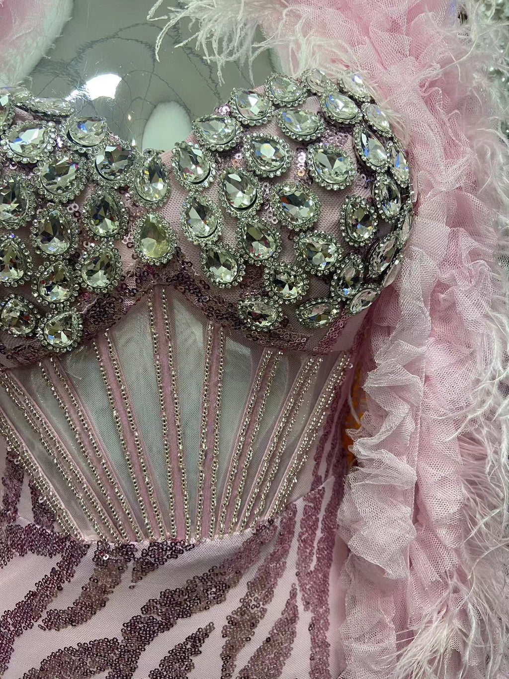 Women’s Pink Rhinestone Sequined Embroidered Tube Top Dress Cotton S-XL