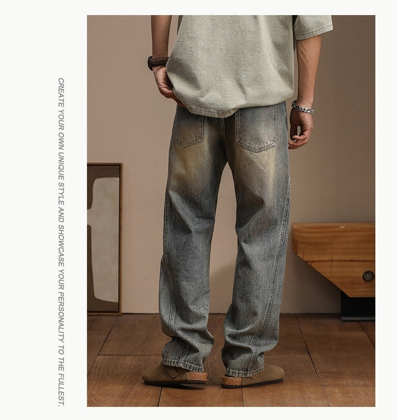 Retro Heavy Industry Personalized Design Fashionable Irregular Jeans