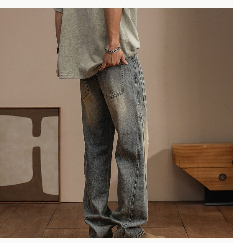 Retro Heavy Industry Personalized Design Fashionable Irregular Jeans