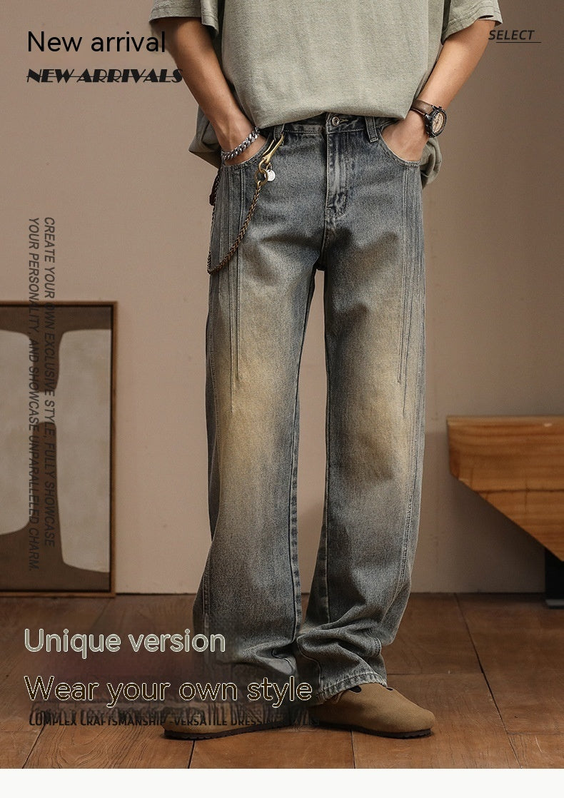 Retro Heavy Industry Personalized Design Fashionable Irregular Jeans