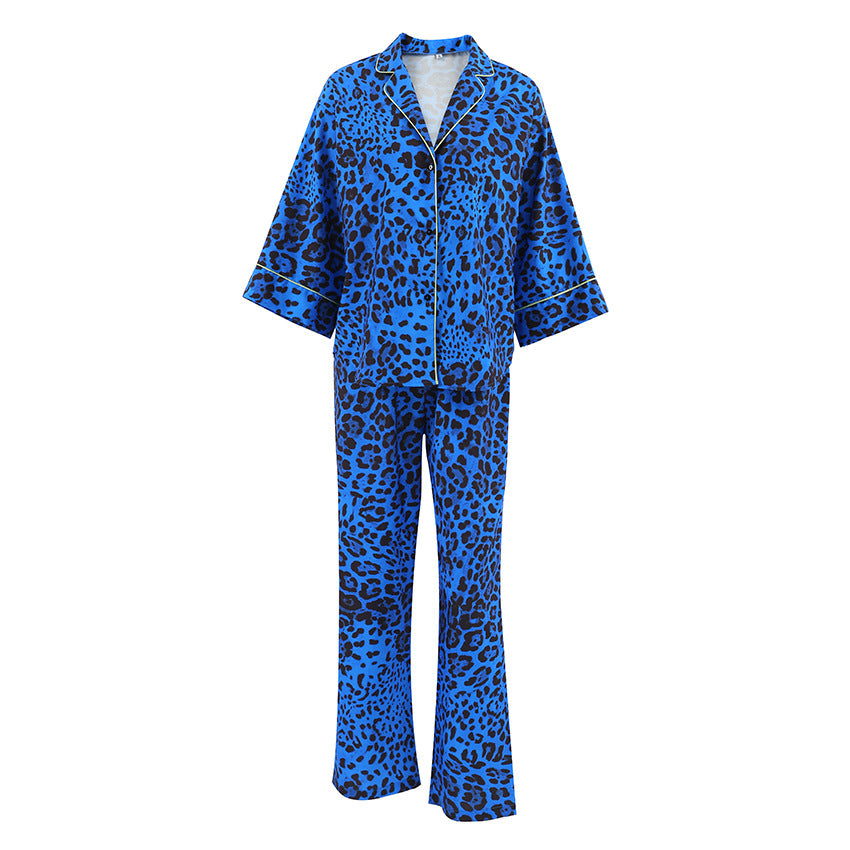 Leopard Print Satin Pajama Set for Women