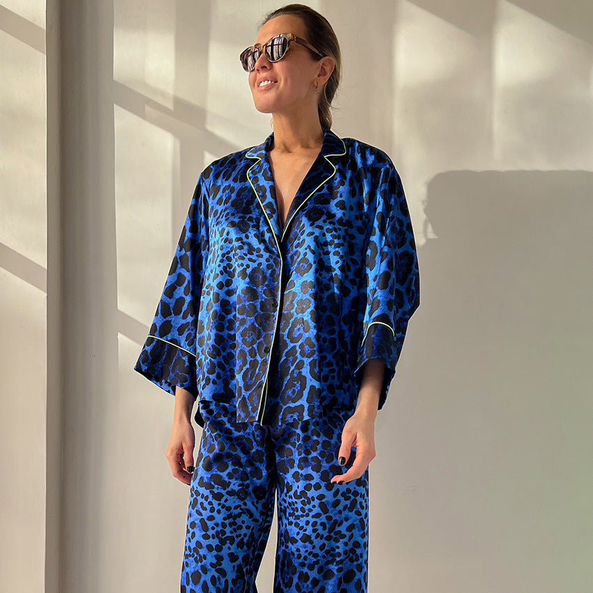 Leopard Print Satin Pajama Set for Women