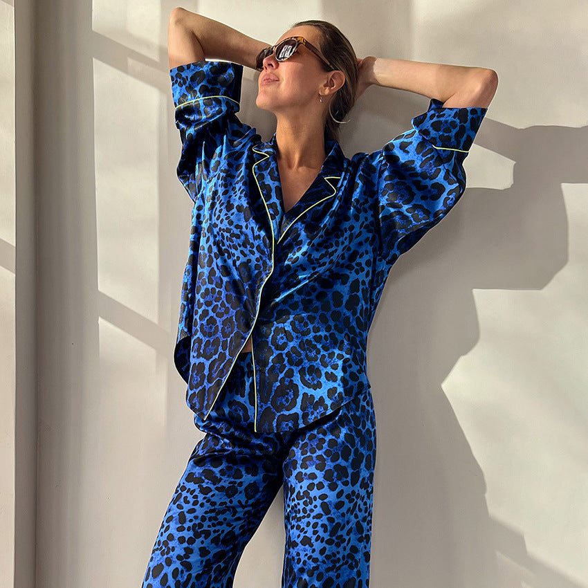 Leopard Print Satin Pajama Set for Women
