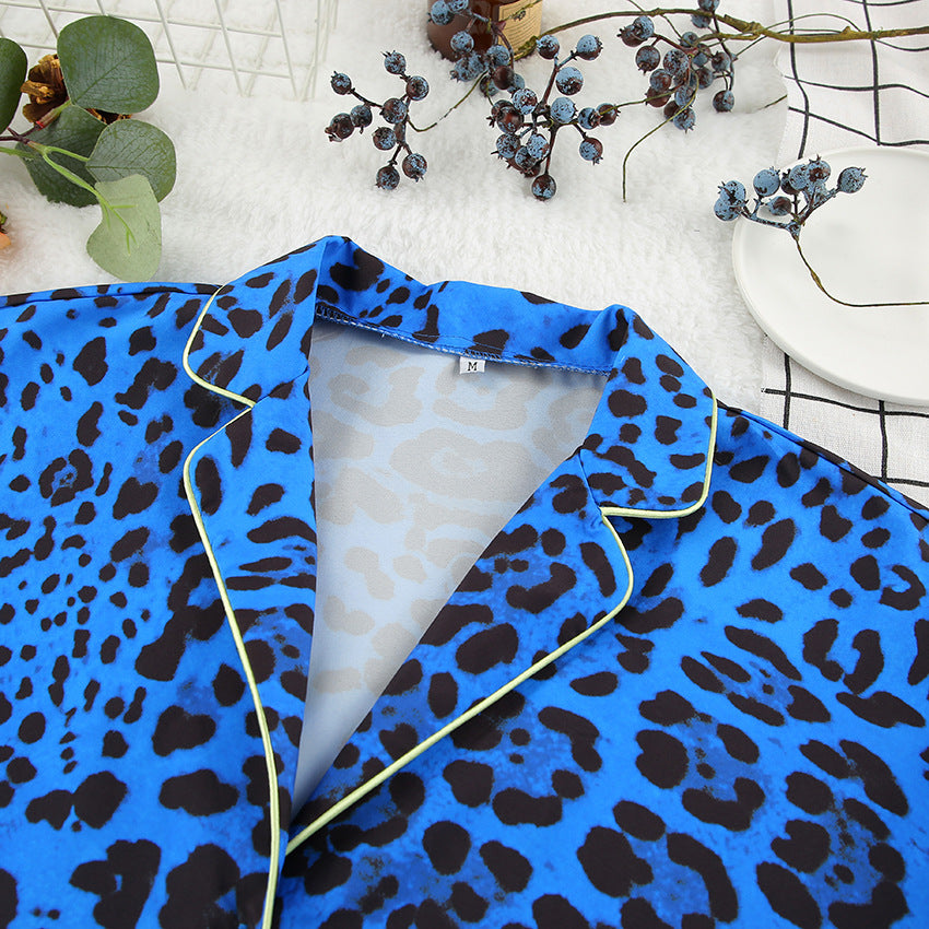 Leopard Print Satin Pajama Set for Women