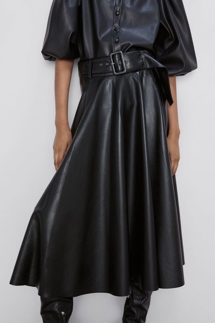 High Waist Long Skirt with Belted Temperament