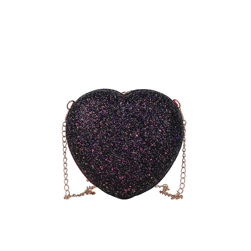 Shiny Crystal Peach Sequin Heart Chain Bag for Women