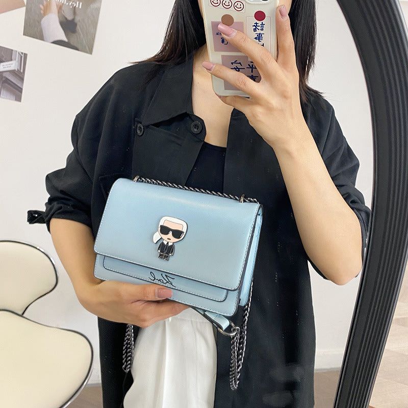 Fashion Chain One-Shoulder Medium Small Square Bag with Lock