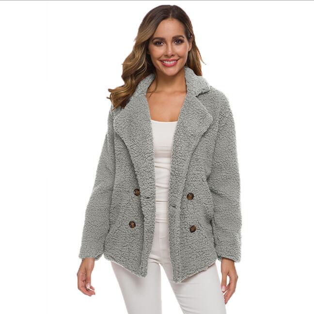 Autumn Winter Button Suit Collar Pocket Blouse Polyester Fiber