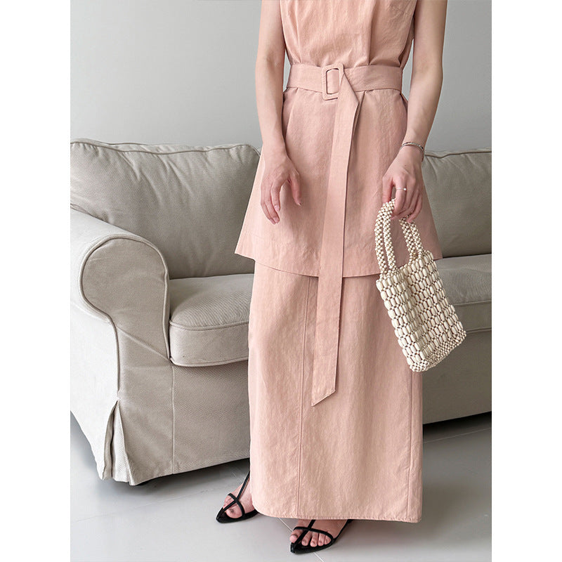 Temperament High-grade Cinched Sleeveless Top With High Waist Skirt