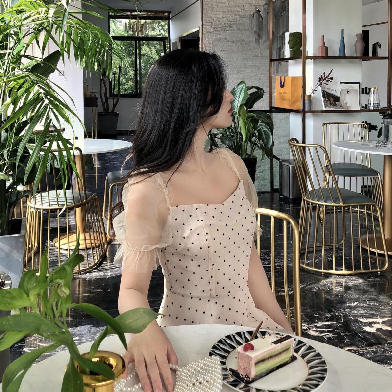 Polka-Dot Mesh Dress Polyester Fiber