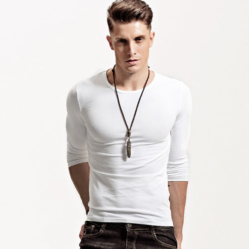 Men's Slim Fit Long-Sleeve Round Neck Bottoming Shirt