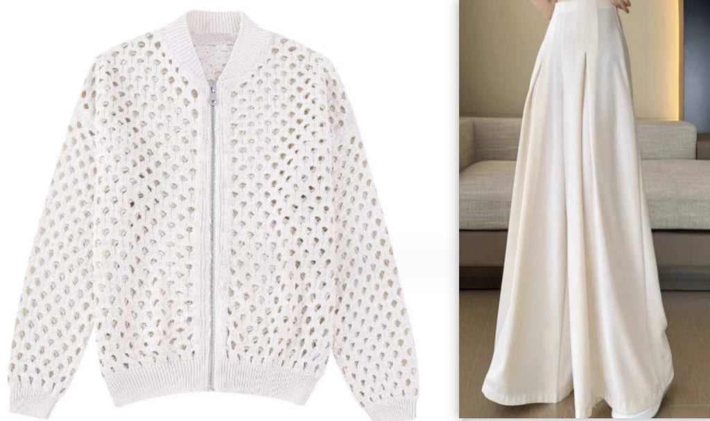 Women's Hollow Knit Polyester Pilot Jacket with Zipper and Half High Collar