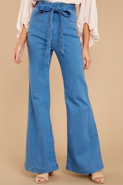 Wide-Leg Flared Jeans Polyester Slim Pants