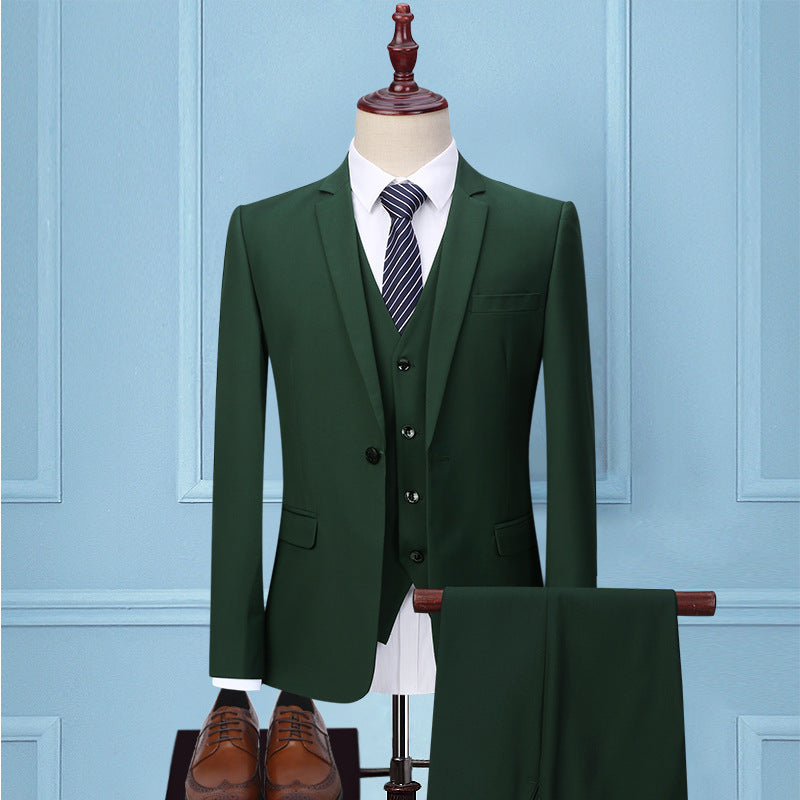 Men's Slim Fit Three-Piece Business Suit with Tie