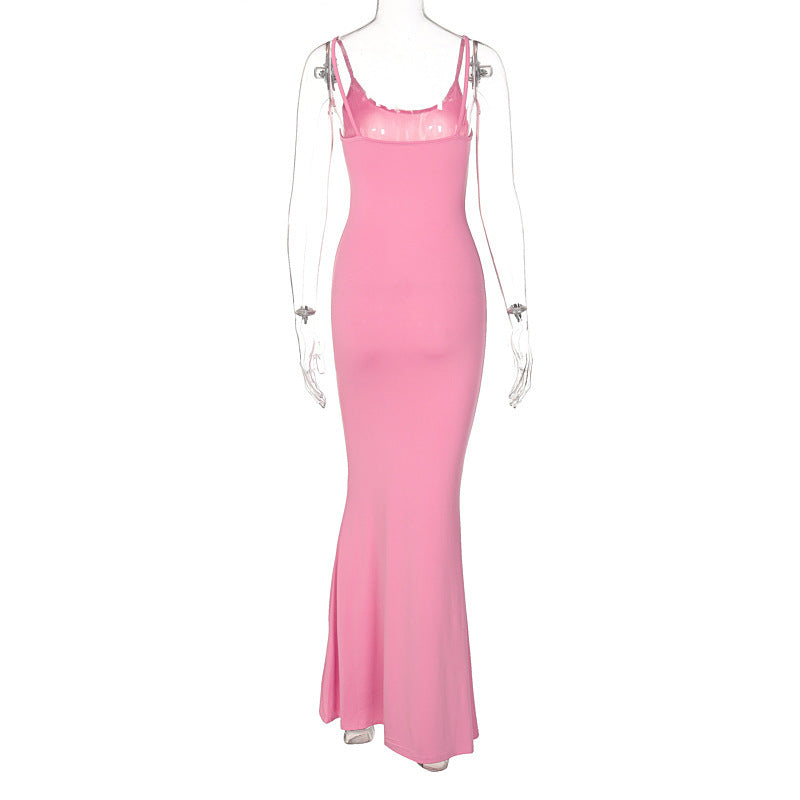 Robe longue moulante à fines bretelles pour femme, sexy, soirée, club, décontractée