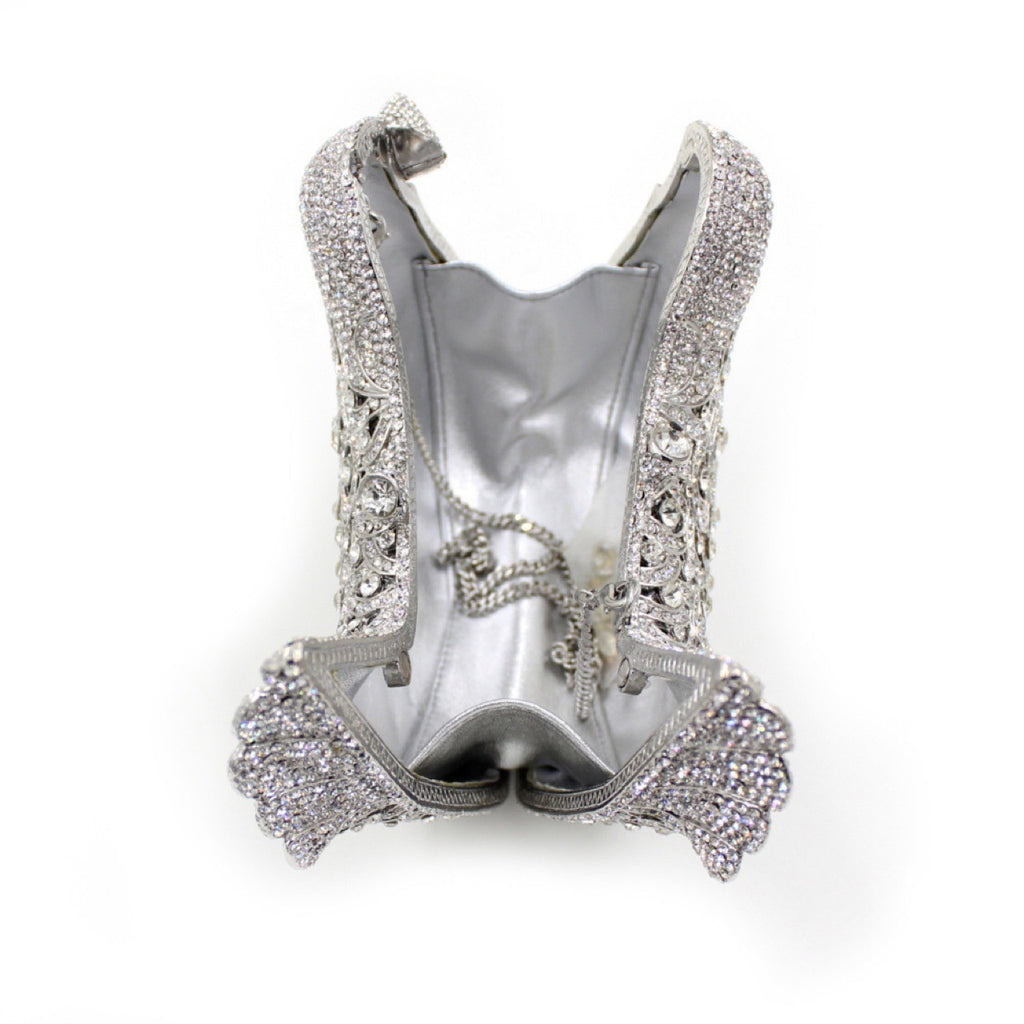 Bird and Peace Dove Rhinestone Dinner Bag 19x14x5.5cm Alloy Gem Clutch