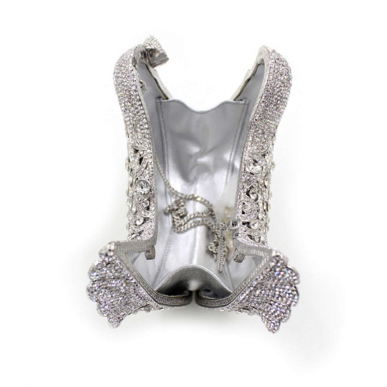 Bird and Peace Dove Rhinestone Dinner Bag 19x14x5.5cm Alloy Gem Clutch