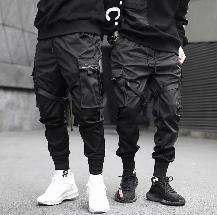 Joggers Harem Homme en Coton Cargo avec Poches Noir Streetwear Pantalon de Survêtement