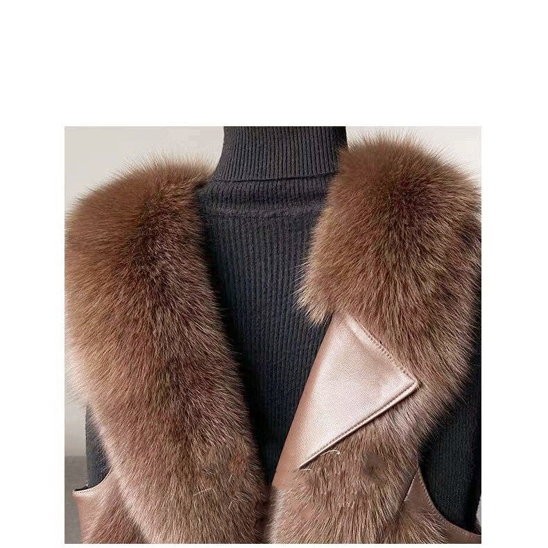 Women's Mid-Length High-End Fashion Jacket in Cocoa, Milky White & Black Polyester