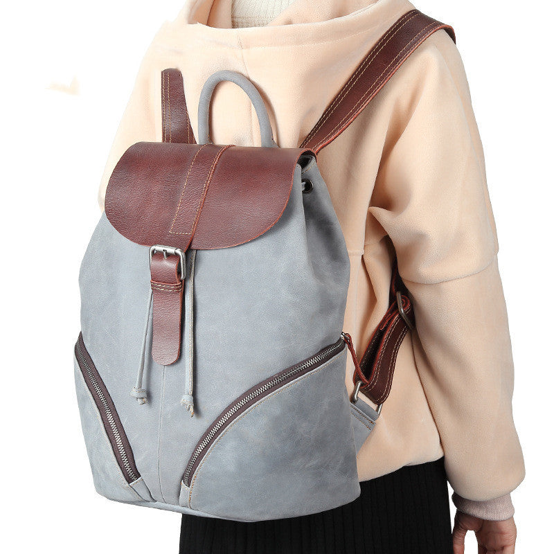 Fashion Contrast Color Ladies Cowhide Backpack 37CM