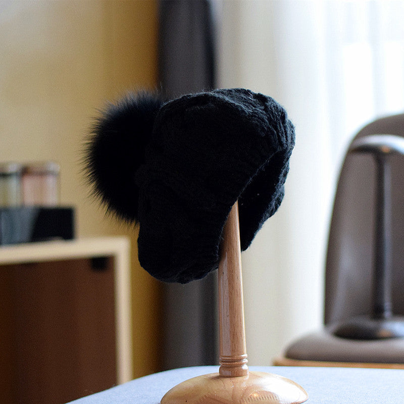 Autumn And Winter Fox Fur Ball Wool Hat For Children