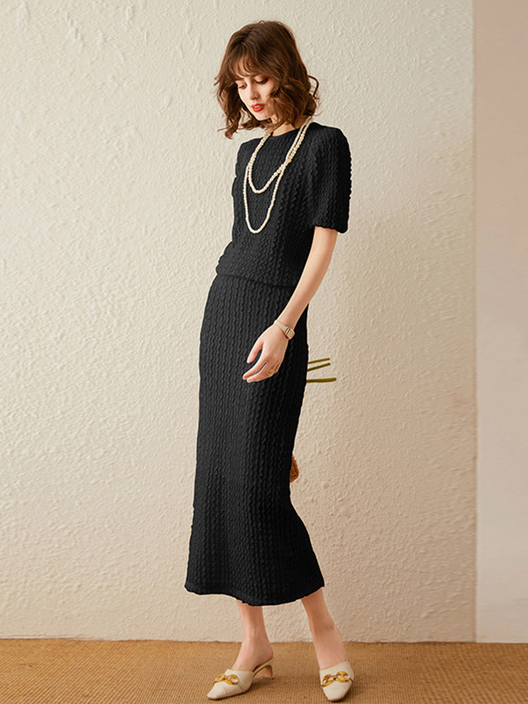 Summer Casual Set Women’s T-Shirt & Split Skirt Polyester