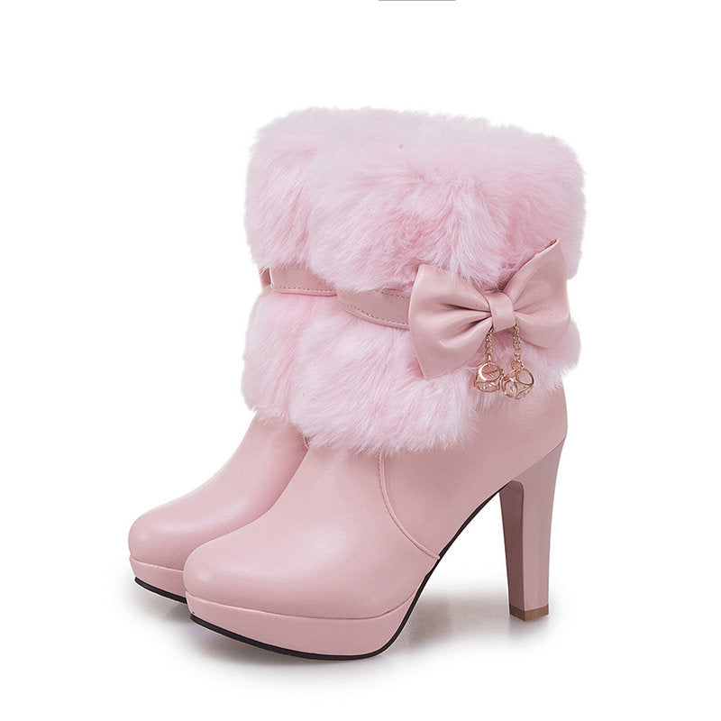 Sweet Princess Women’s Autumn Winter Short Snow Boots Thick Heel 10cm