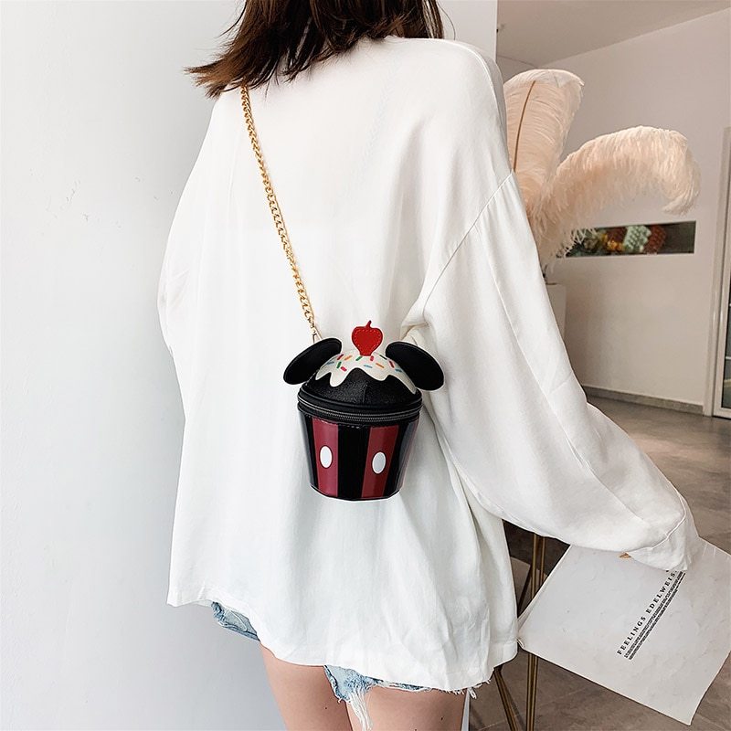 Fashion Cylindrical PU Bucket Bag with Chain Strap
