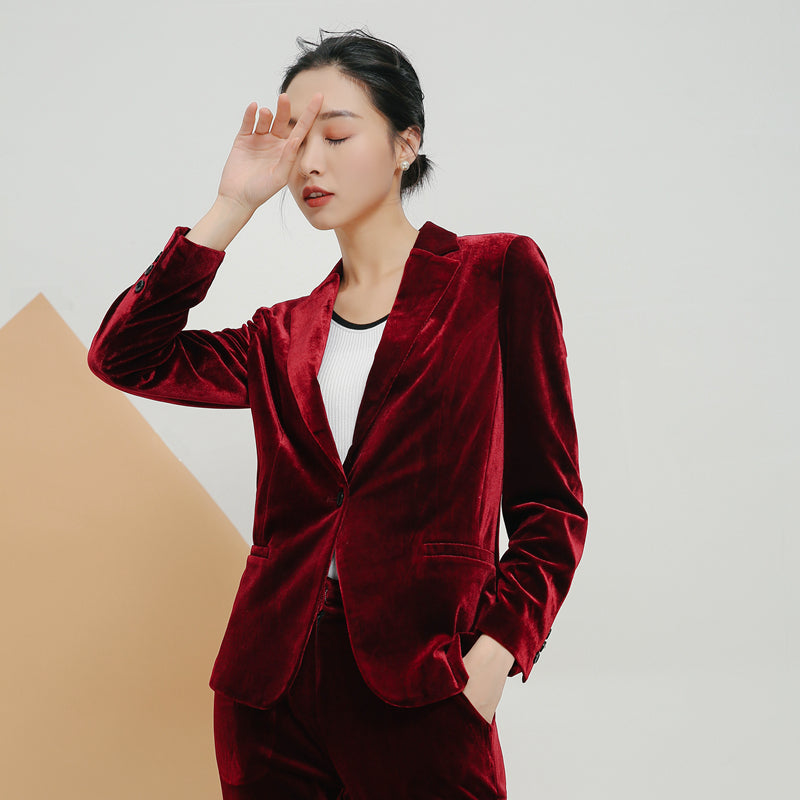 Veste de costume professionnelle en velours coupe ajustée, taille S