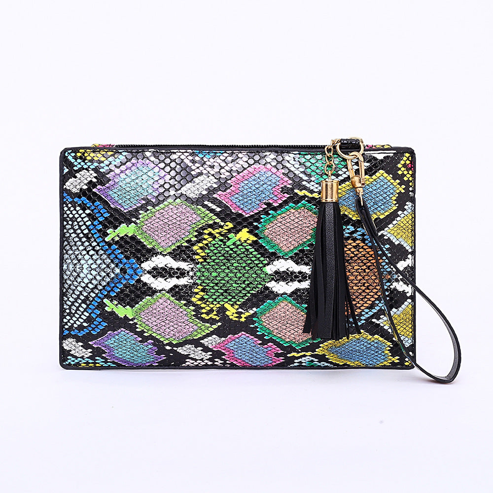 Animal Print Tassel Clutch Bag Medium PU Envelope Zipper