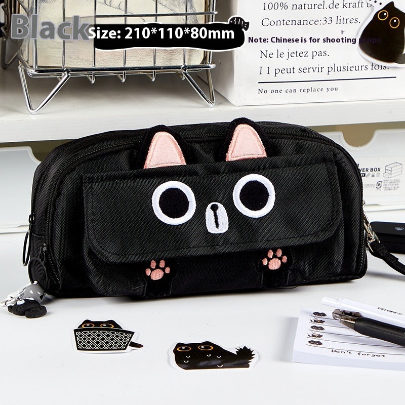 Fashion Cat Canvas Large Capacity Stationery Bag