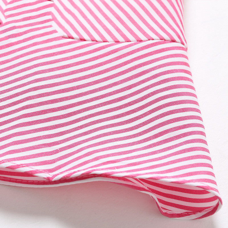 V-Neck Lace-Up Stripe Dress in Pink & Navy, S-XL