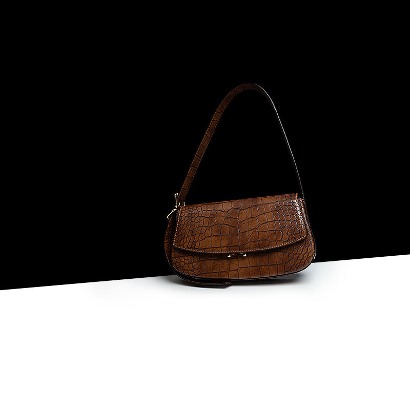 Genuine Leather Pattern Baguette Underarm Shoulder Messenger Bag 26.5cm