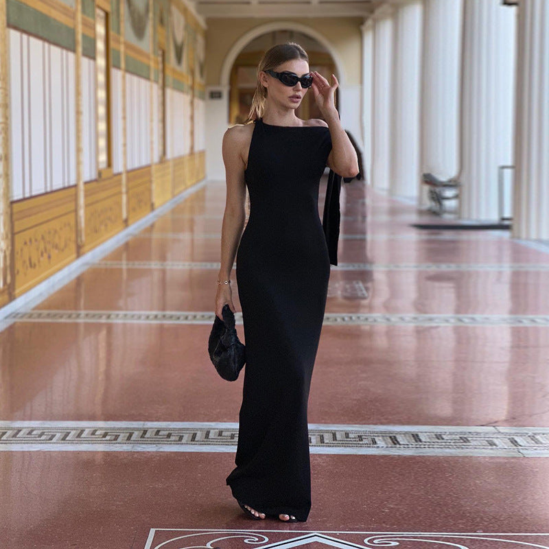 Robe longue de soirée et de club moulante sans manches à ruban et une épaule