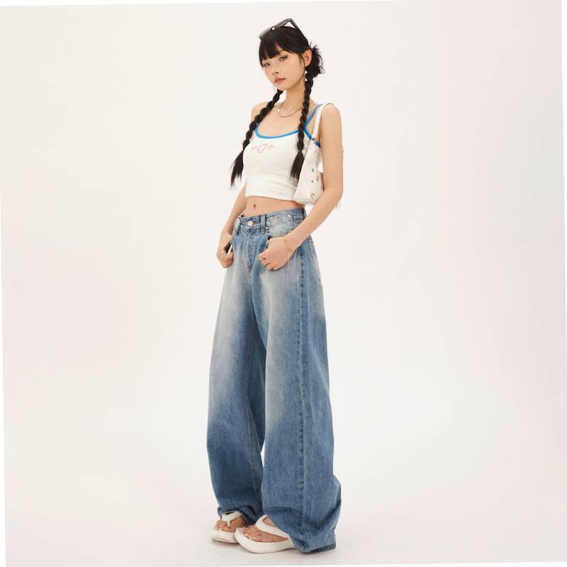 High Waist Retro Straight Denim Jeans for Women