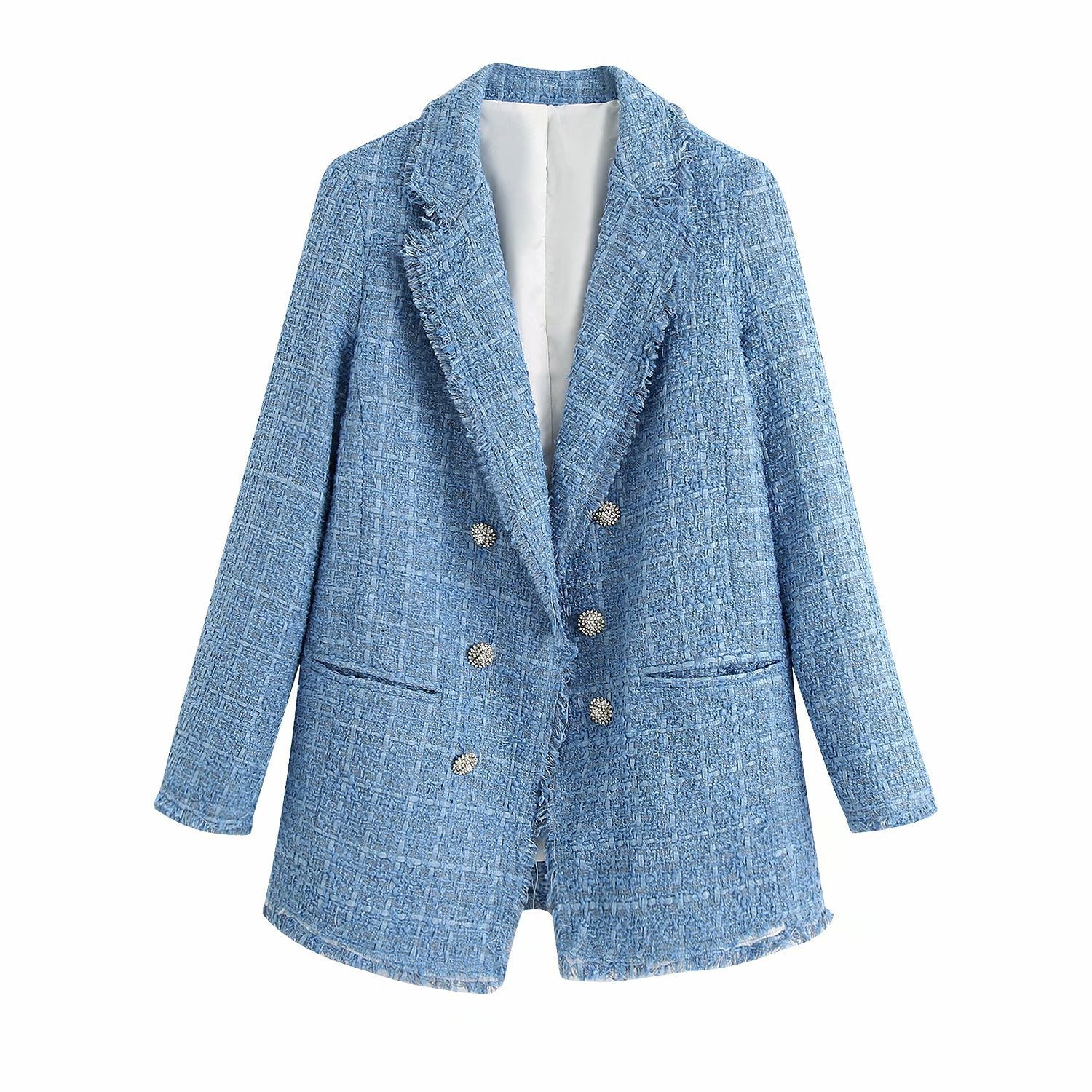 Retro Loose Tweed Plaid Women's Blazer Jacket Casual Streetwear
