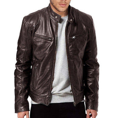 PU Leather Slim Fit Jacket in Khaki, Brown & Black, Sizes S-5XL