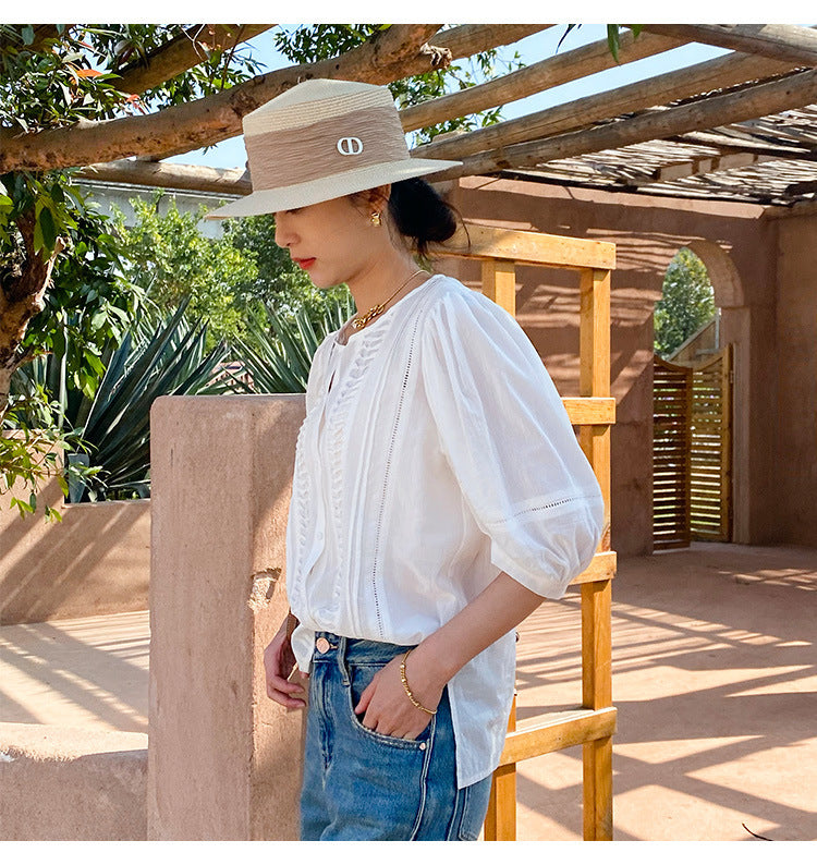 French Style Design White Shirt Vacation Style