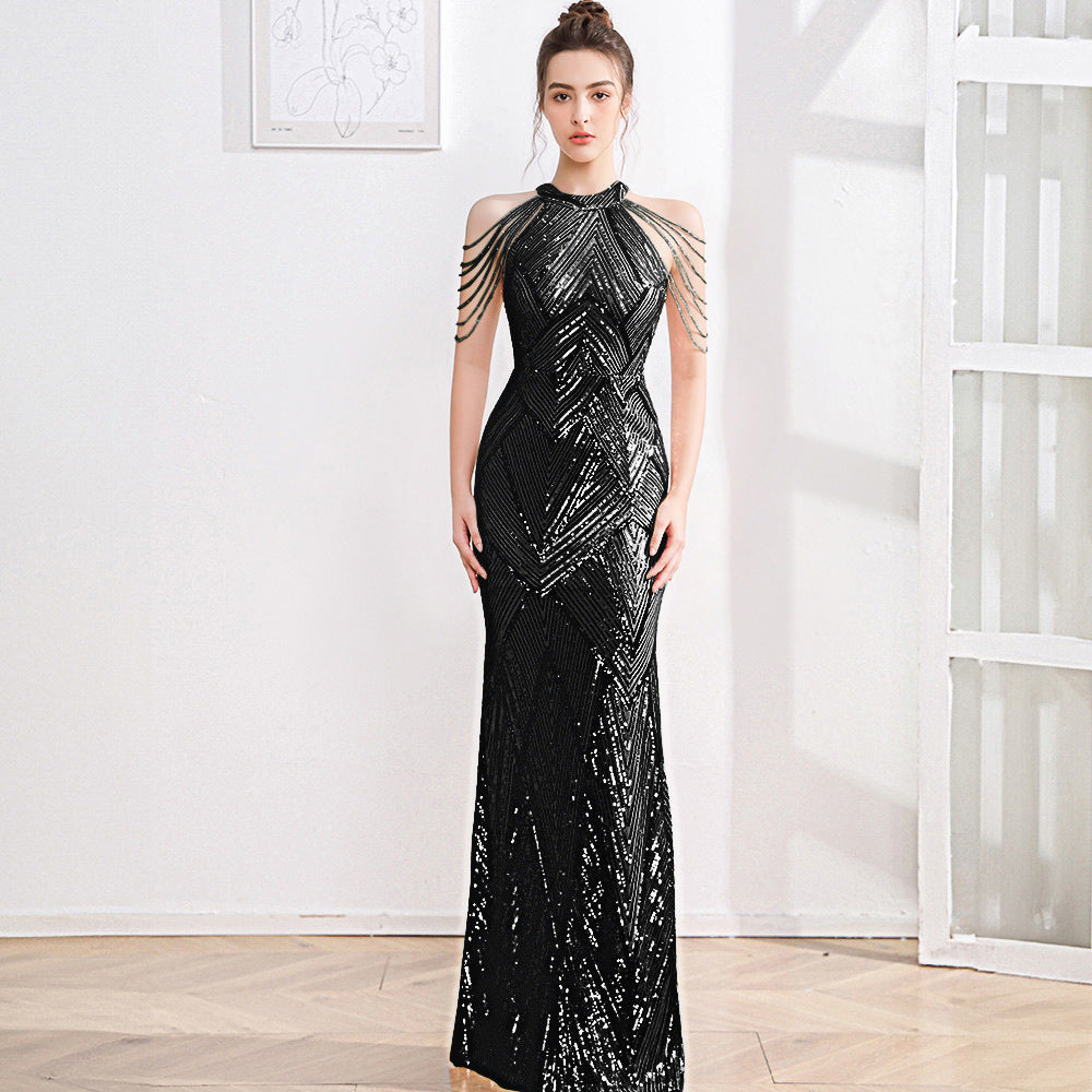 High Waist Slim Sequin Banquet Temperament Evening Gown