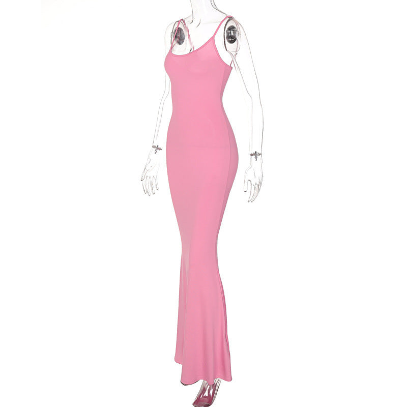 Robe longue moulante à fines bretelles pour femme, sexy, soirée, club, décontractée