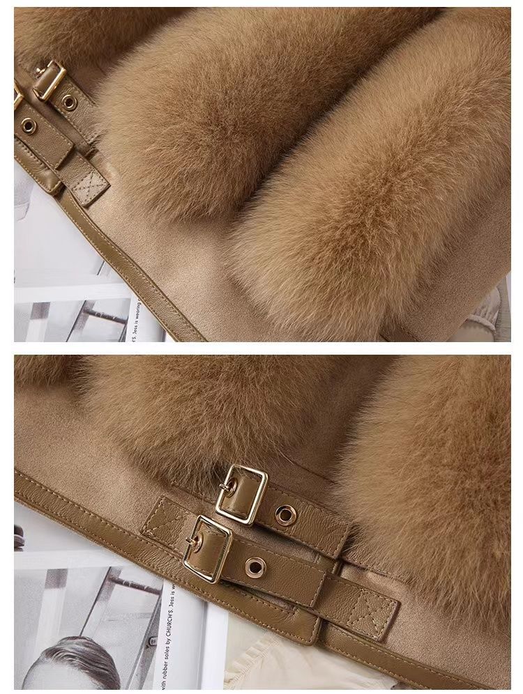Women's Faux Fox Fur Chenille Jacket with Fur Collar