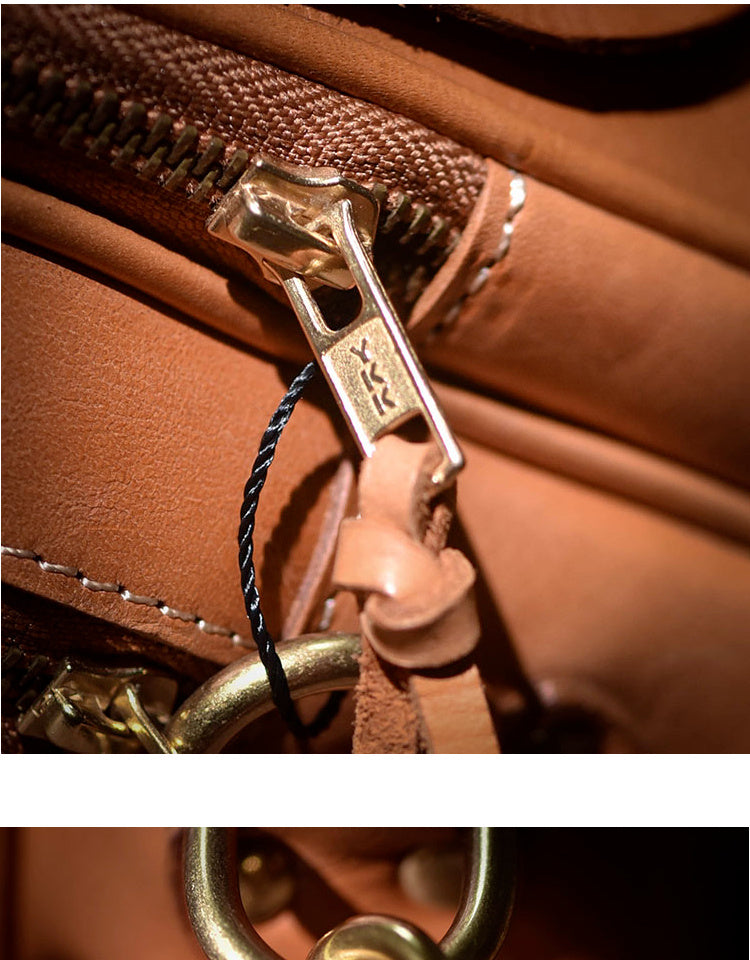 Street Vegetable Tanned Leather Men's Large Capacity Multi-Compartment Briefcase