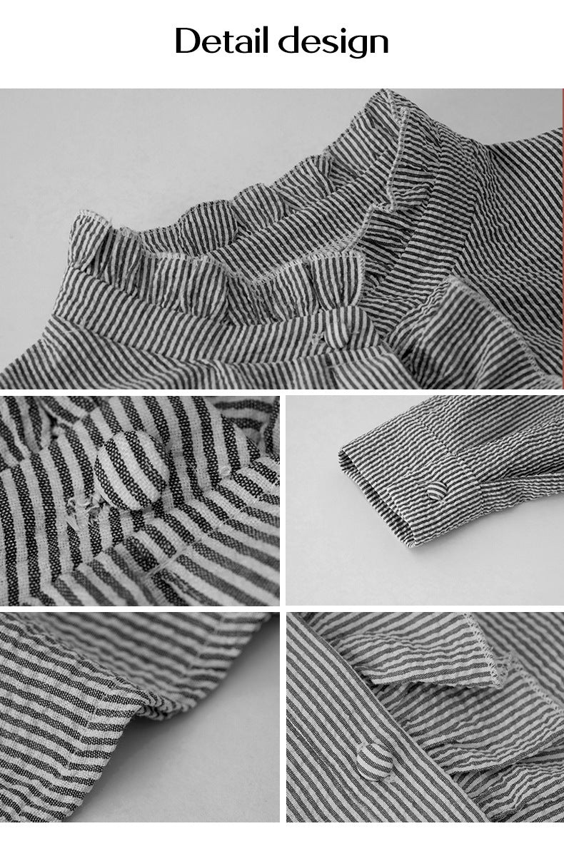 قميص مخطط بأكمام طويلة، بتصميم كشكشة أنيق، بأزرار، بلوزة كاجوال مناسبة للعمل والتنقل، ملابس نسائية أنيقة